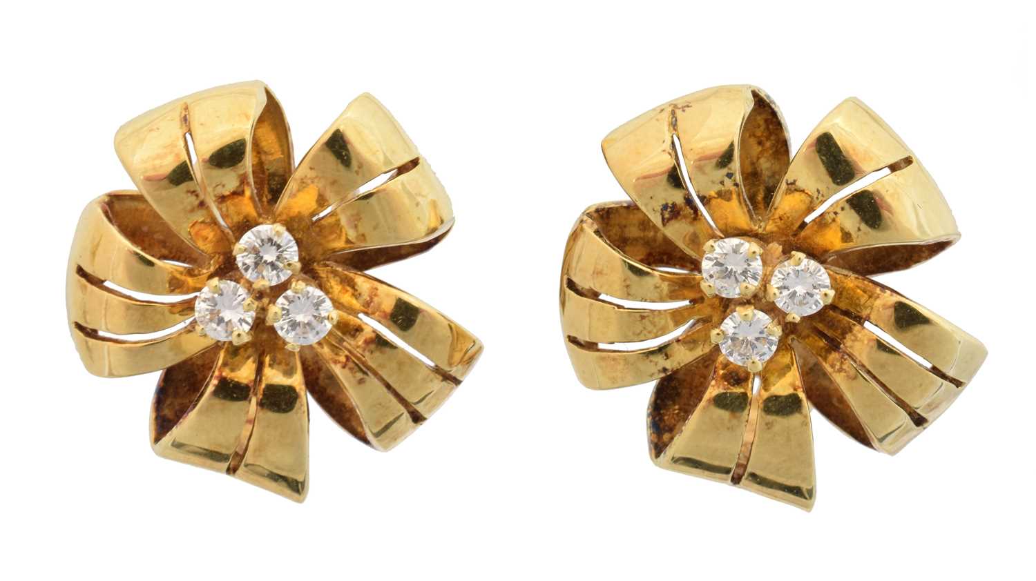 Lot 51 - A pair of 18ct gold diamond floral earrings by Cropp & Farr