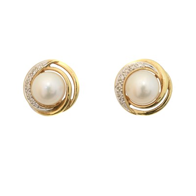 Lot 11 - A pair of 18ct gold cultured pearl and diamond earrings