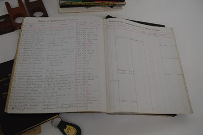 Lot 81 - Collection of Railwayana to include books, notepads, signal lever collars and a lookout horn