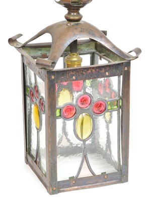 Lot 247 - Arts & Crafts Stained Glass Lantern