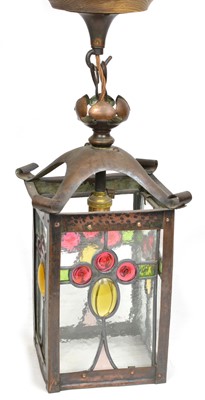 Lot 247 - Arts & Crafts Stained Glass Lantern
