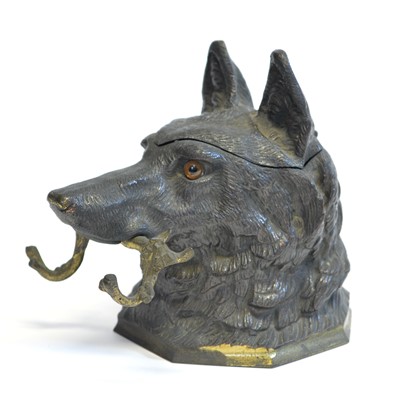 Lot 308 - Cast brass tabletop inkwell, modeled in the form of a Fox