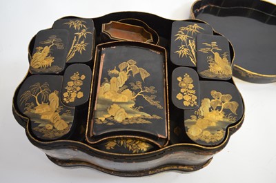 Lot 319 - Late 19th century Chinese black lacquered sewing box on stand