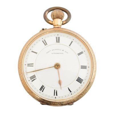 Lot 205 - A 14ct gold open face pocket watch by Thos. Russell & Son