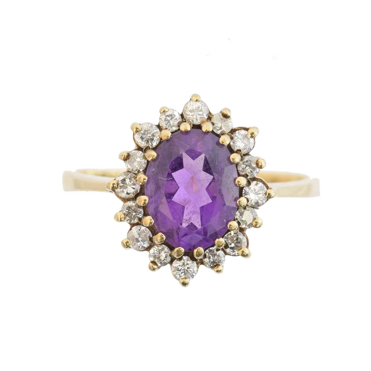 Lot 56 - A 9ct gold amethyst and diamond cluster ring