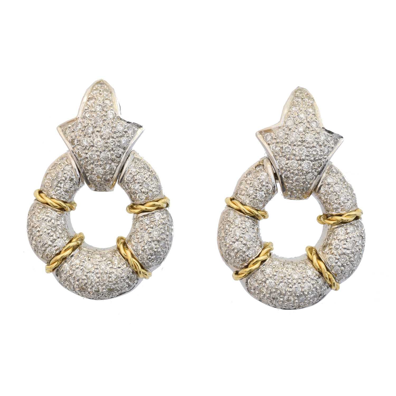 Lot 48 - A pair of 18ct gold diamond earrings