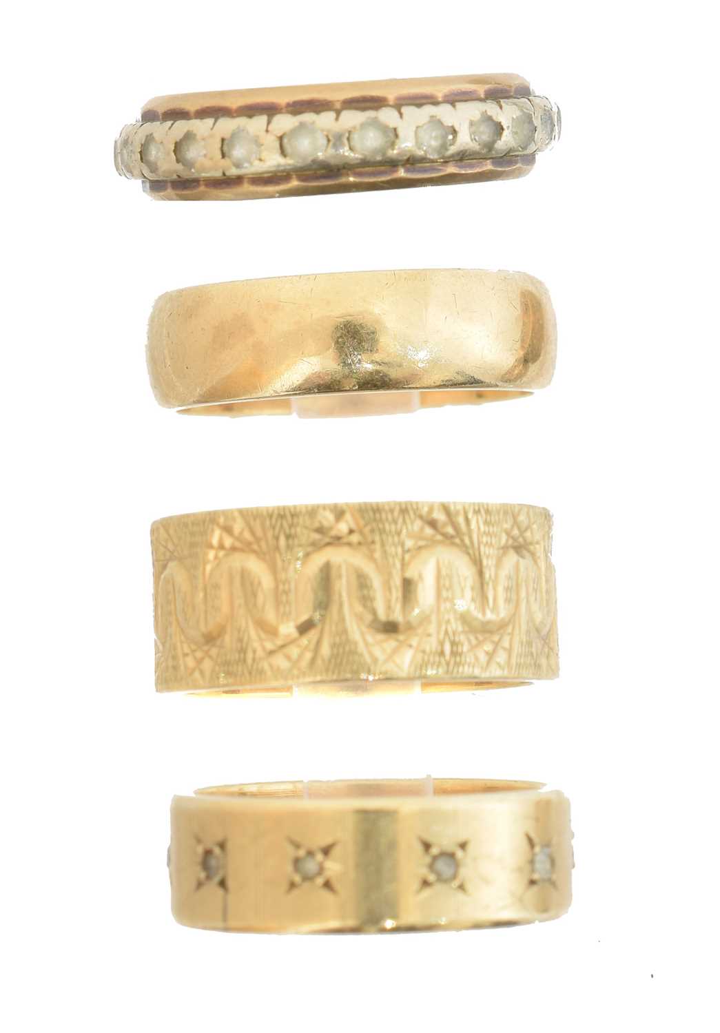 Lot 66 - Four 9ct gold band rings