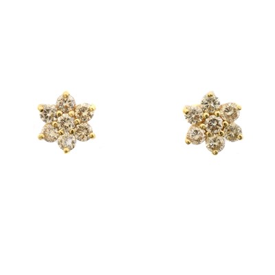 Lot 42 - A pair of 18ct gold brilliant cut diamond floral cluster earrings