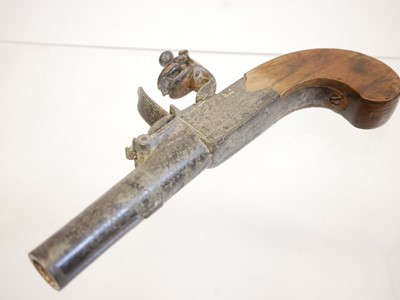 Lot 16 - Flintlock pocket pistol by Mortimer London