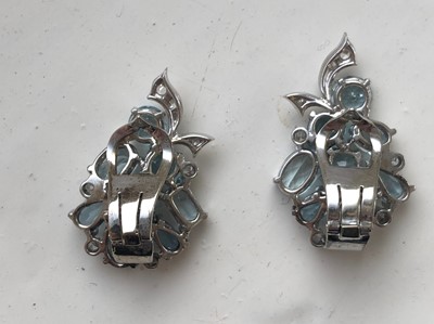 Lot 53 - A pair of aquamarine and diamond earrings