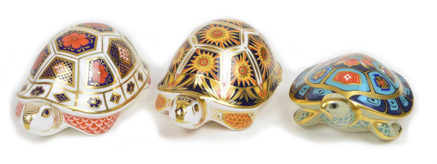 Lot 105 - 3 Royal Crown derby tortoise paperweights