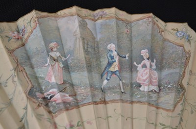 Lot 287 - Gilded mother of pearl monture fan with painted silk leaves