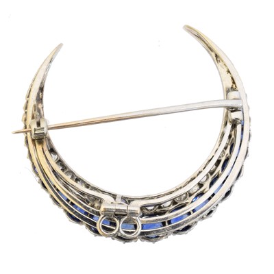 Lot 13 - A sapphire and diamond crescent brooch