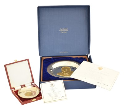 Lot 136 - A silver plate and gold commemorative plate