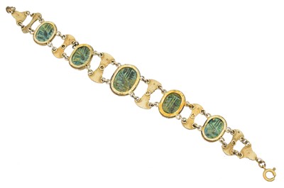 Lot 6 - A silver gilt scarab bracelet