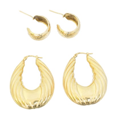 Lot 14 - Two pairs of 9ct gold earrings