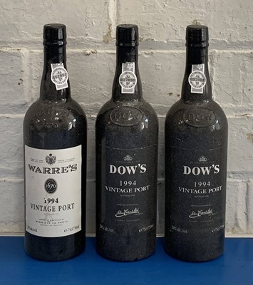 Lot 59 - 3 Bottles Mixed Lot 1994 Vintage Port from Dow and Warre