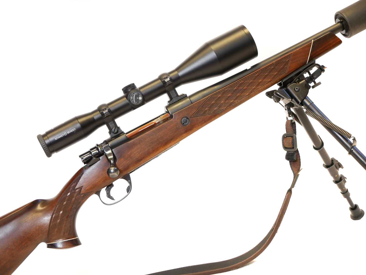 Lot 108 - Parker Hale .308 rifle with Schmidt and Bender Scope and moderator LICENCE REQUIRED.