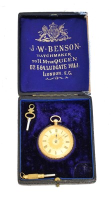 Lot 204 - An 18ct gold open face fob watch by J.W. Benson