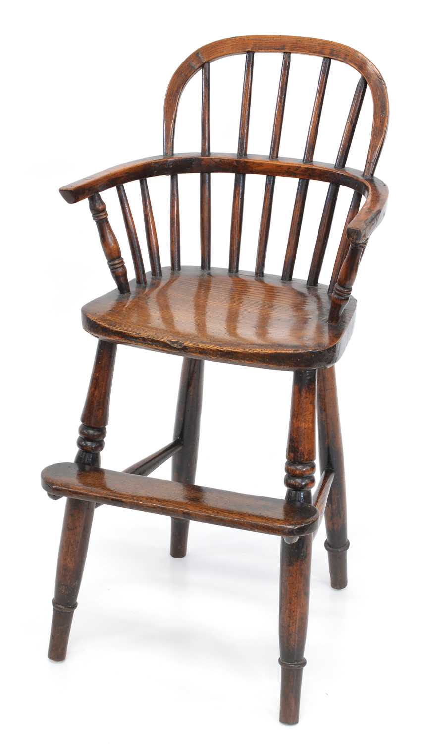 Lot 338 - 19th century old and elm Windsor child's high chair