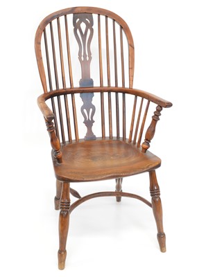 Lot 337 - Mid 19th century yew and elm high back Windsor chair