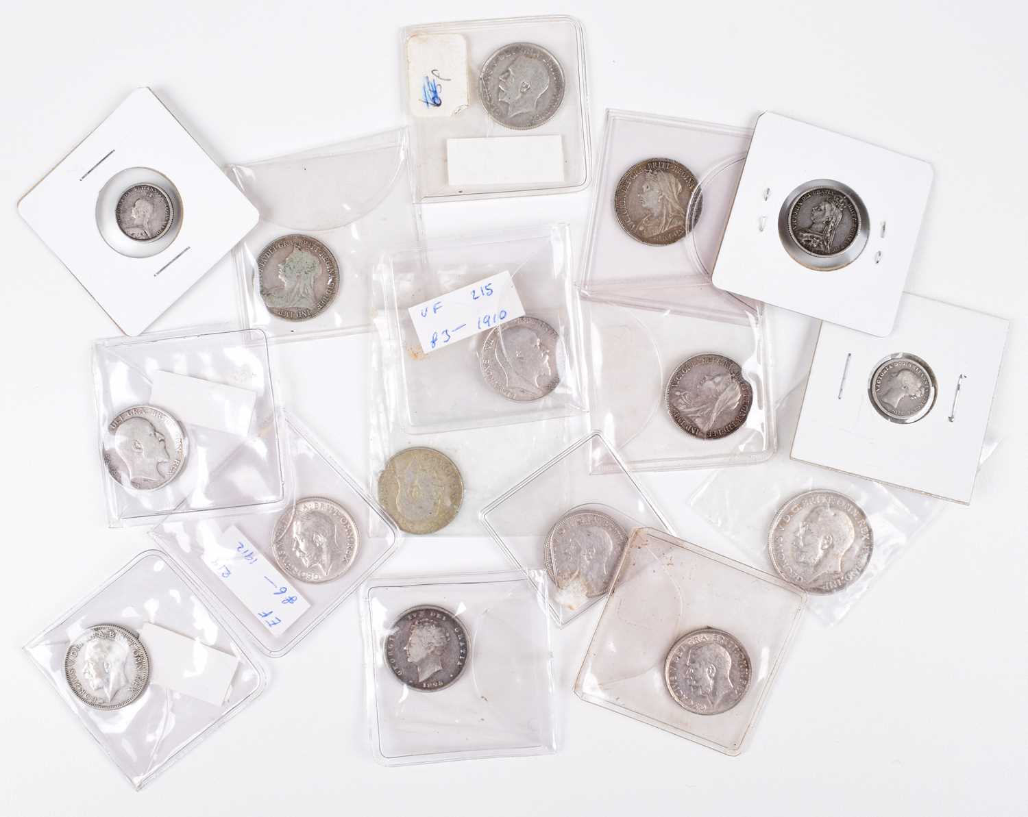 Lot 16 - Selection of mainly silver coinage from George III to George V, mainly shillings.