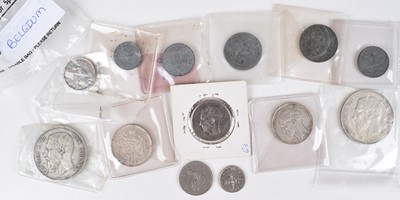 Lot 57 - Tin of assorted foreign coinage to include many silver coins from Germany, France, Australia etc.