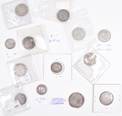 Lot 19 - Selection of mainly silver historical shillings and sixpences from Charles I to George V.