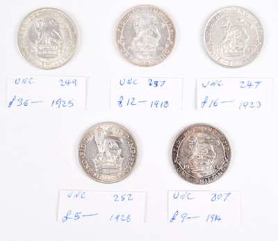 Lot 45 - Selection of King George V Shillings, all in high grades (5).