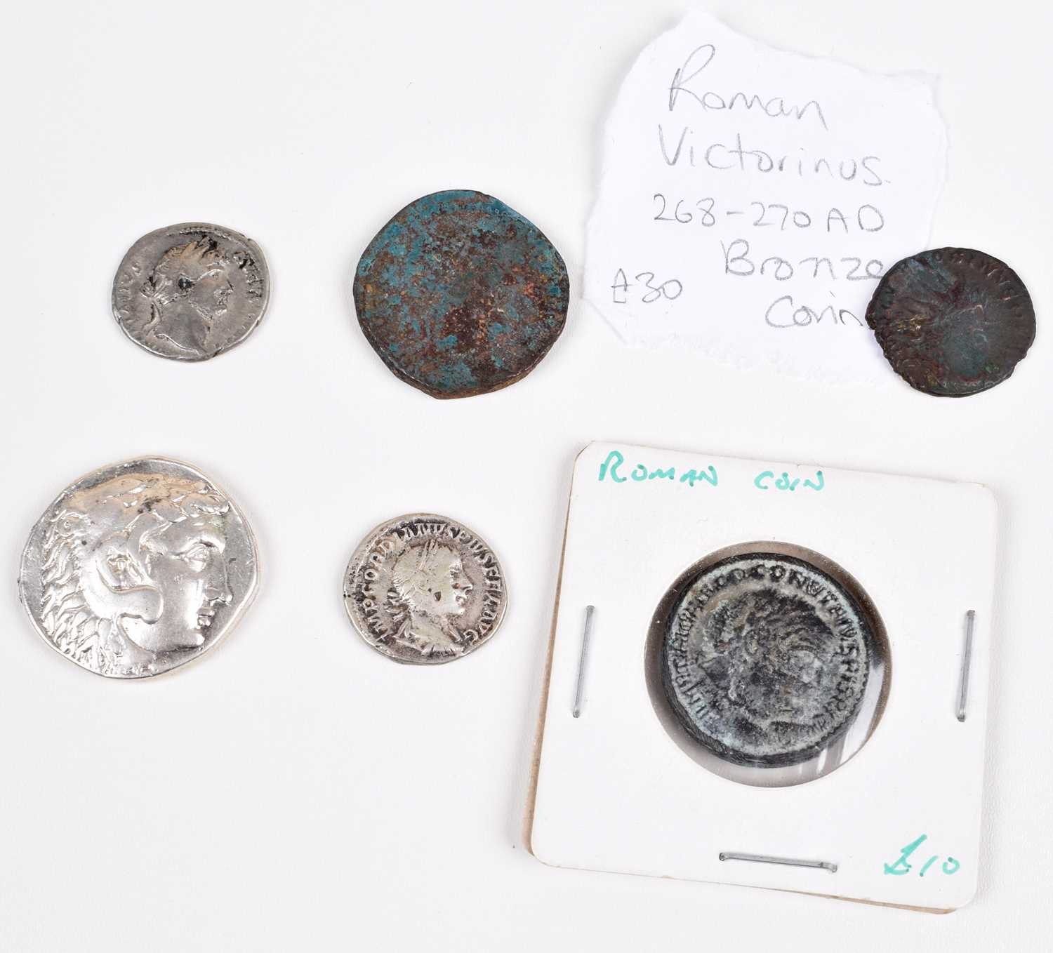 Lot 8 - A small selection of ancient coins to include a Gordian silver denarius (6).