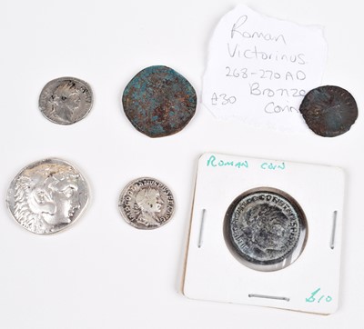 Lot 8 - A small selection of ancient coins to include a Gordian silver denarius (6).