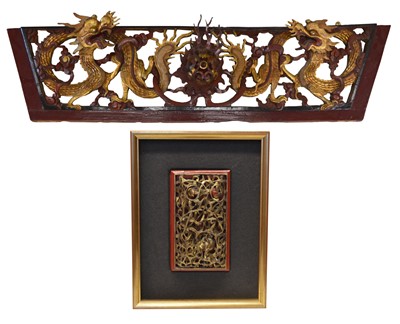 Lot 250 - Chinese Carved Panel and framed relief carving