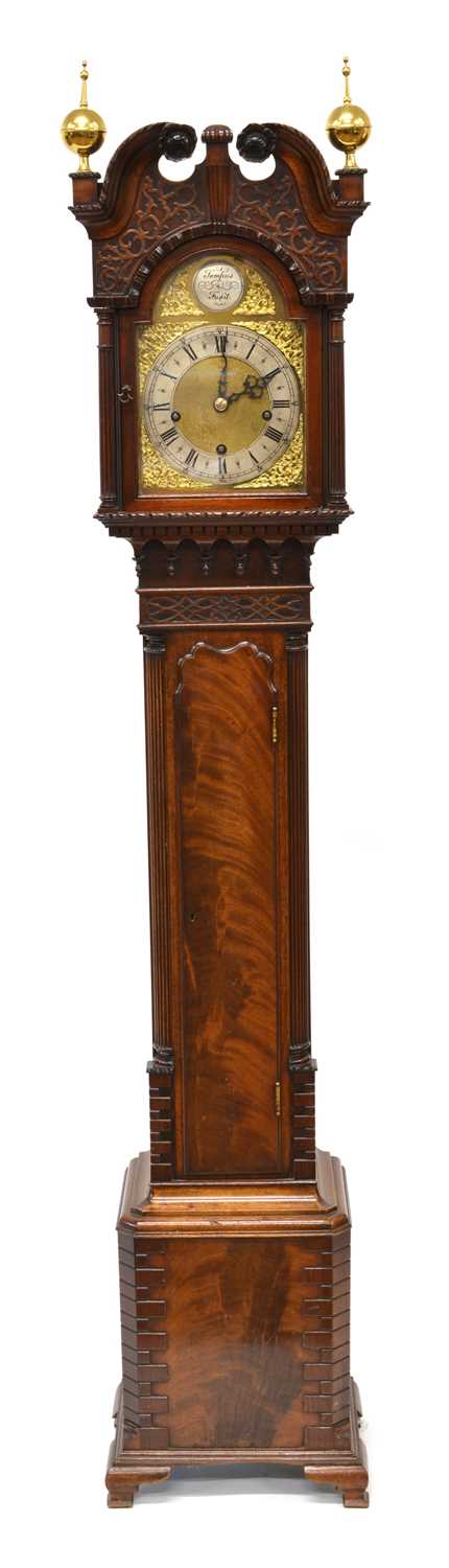 Lot 206 - 20th-century mahogany miniature longcase clock