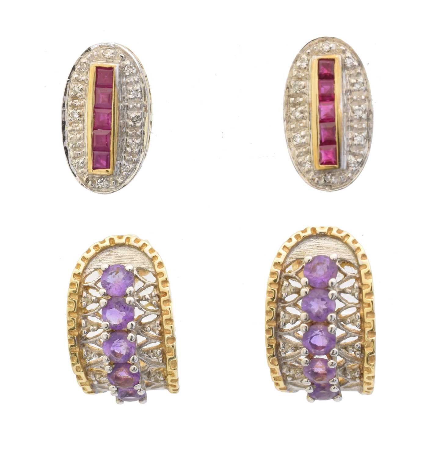 Lot 15 - Two pairs of gem-set earrings