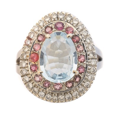 Lot 93 - An 18ct gold aquamarine, sapphire and diamond ring