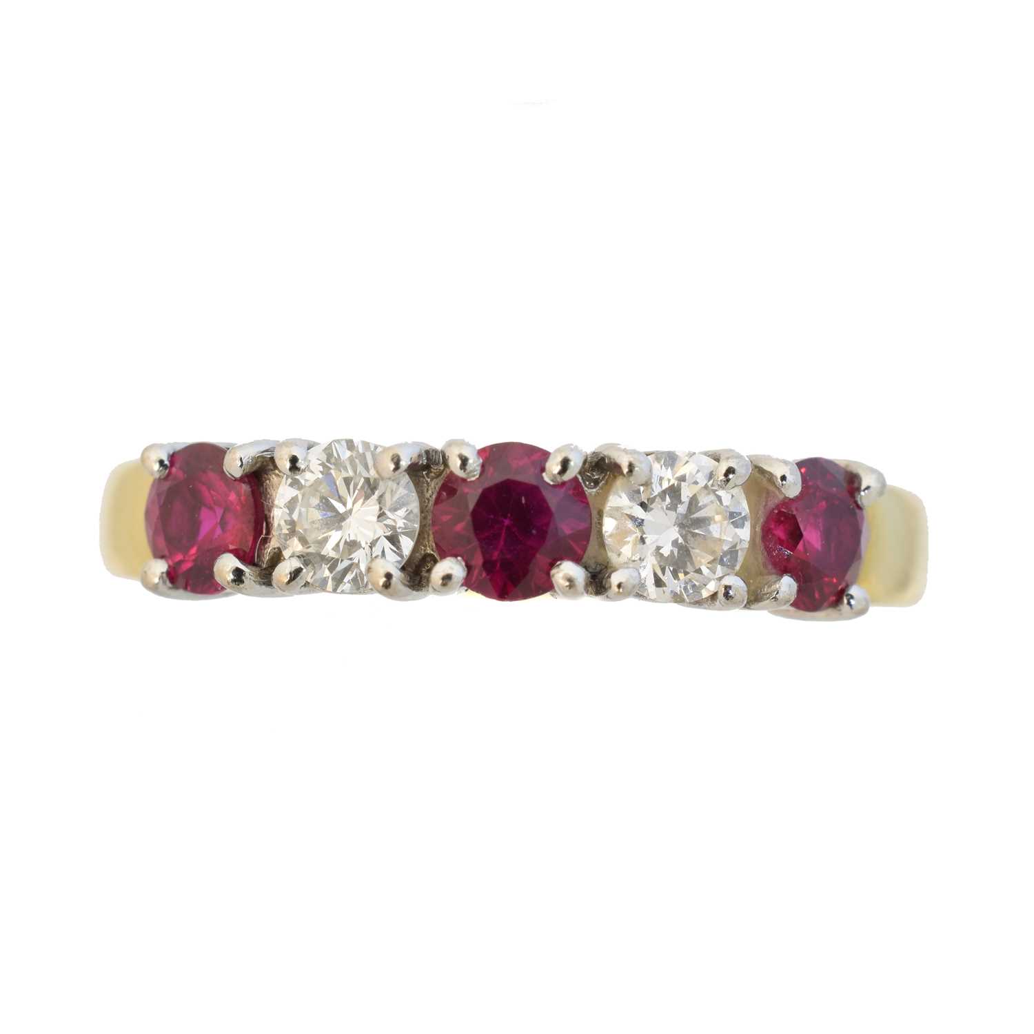 Lot 120 - An 18ct gold ruby and diamond five stone ring