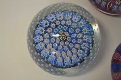 Lot 141 - 6 paperweights to include 5 John Deacons millefiori and faceted floral paperweights