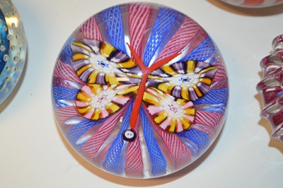 Lot 141 - 6 paperweights to include 5 John Deacons millefiori and faceted floral paperweights