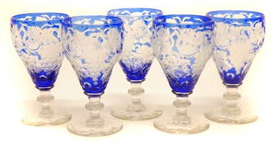 Lot 191 - Five Blue flash wine glasses