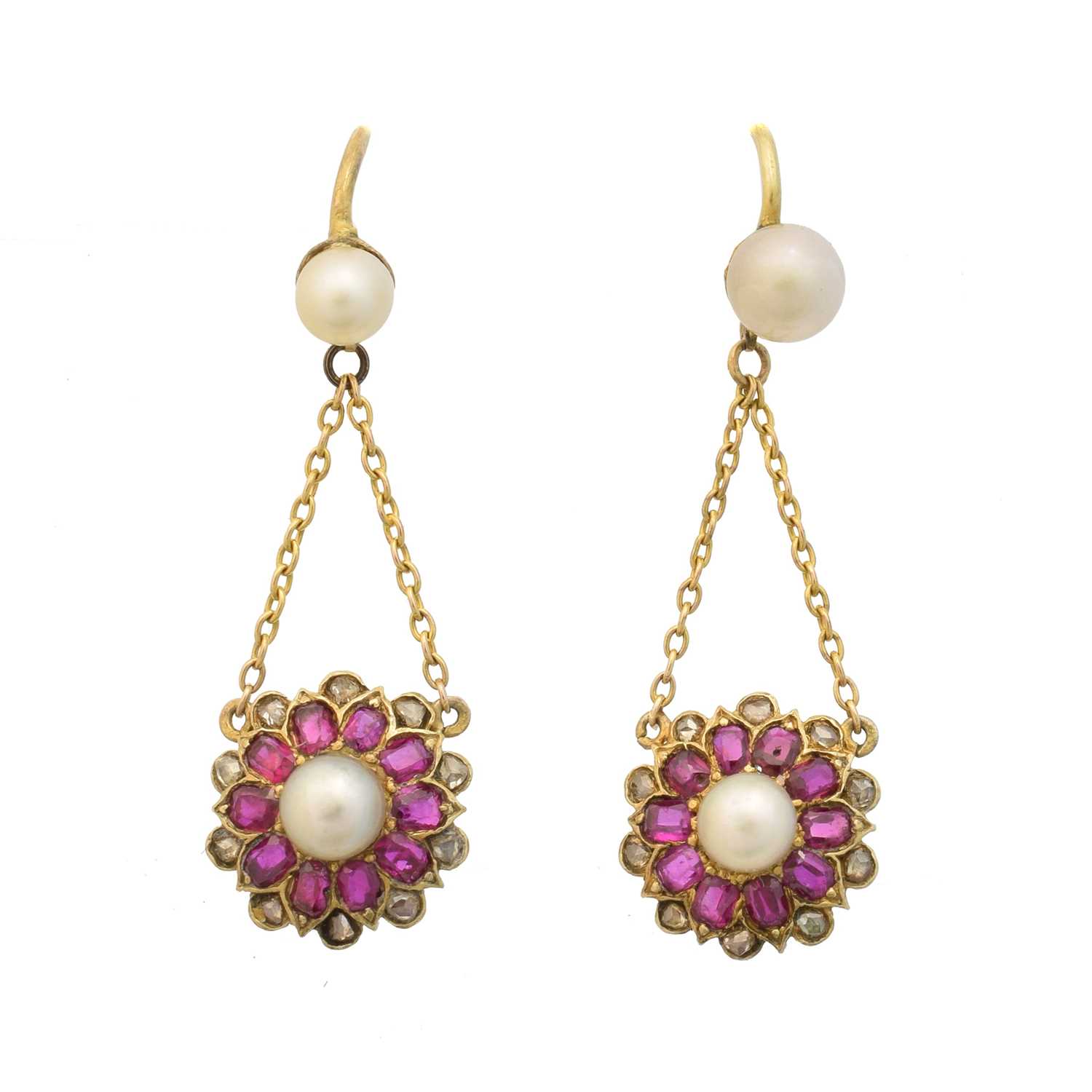 Lot A pair of vari-gem drop earrings