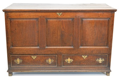Lot 394 - Mid 18th-century oak and fruitwood coffer