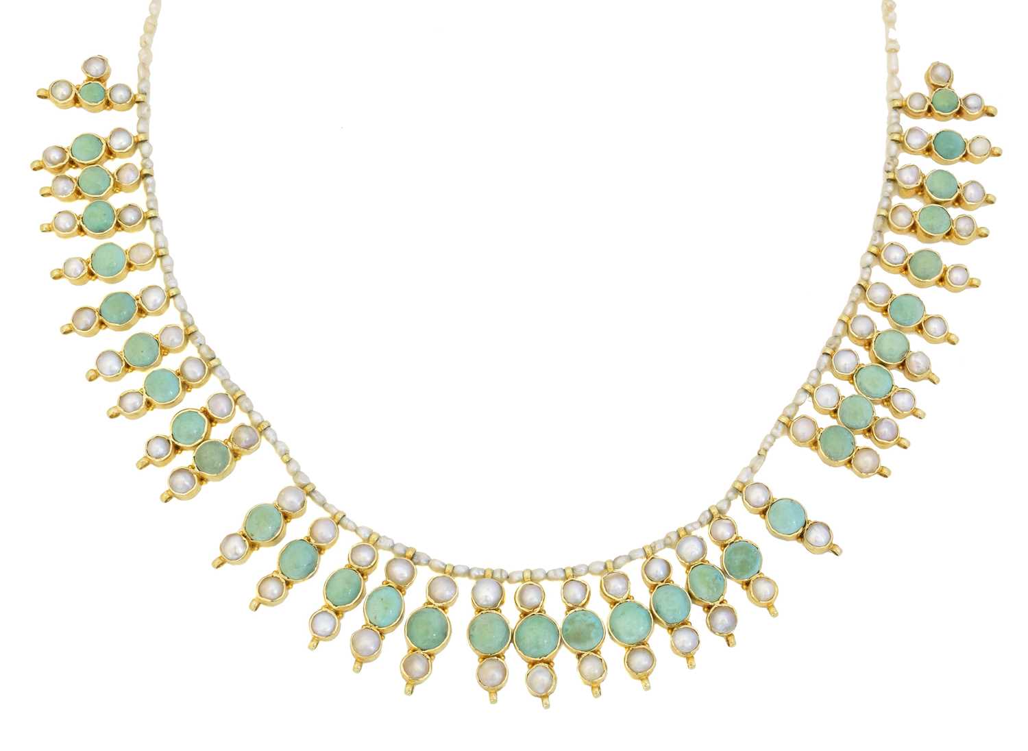 Lot A turquoise and split pearl fringe necklace