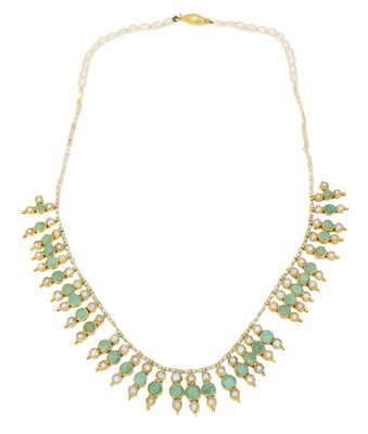 Lot A turquoise and split pearl fringe necklace