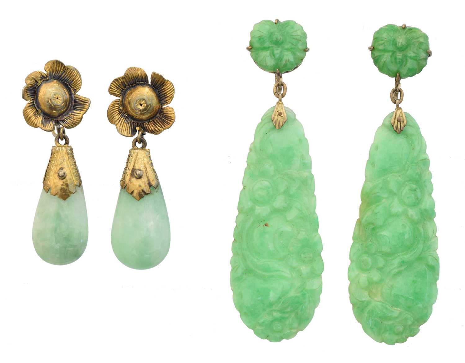 Lot Two pairs of jade earrings