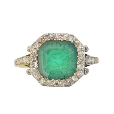 Lot An early Victorian emerald and diamond cluster ring