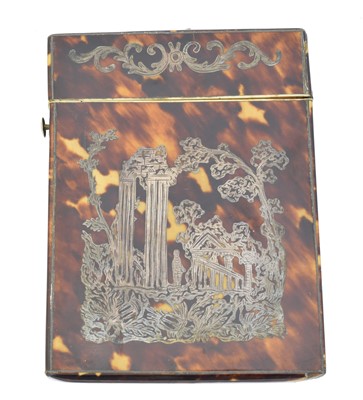 Lot 154 - A Victorian tortoiseshell and silver inlaid card case