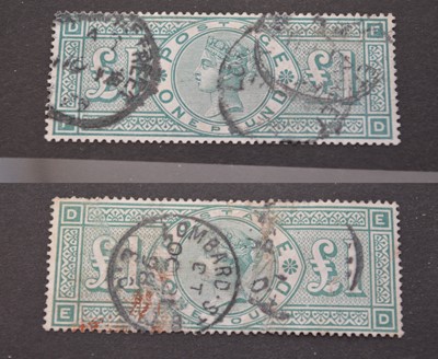 Lot 128 - Pair of 1891 Queen Victoria £1 green stamps