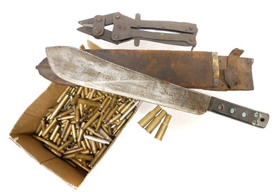 Lot 289 - WWII Wire cutters, 1944 machete and a collection of cases