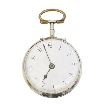 Lot 172 - An 18th century silver pair cased pocket watch by Thomas Benbow, Newport