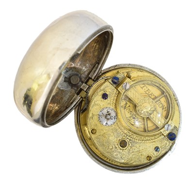 Lot 172 - An 18th century silver pair cased pocket watch by Thomas Benbow, Newport